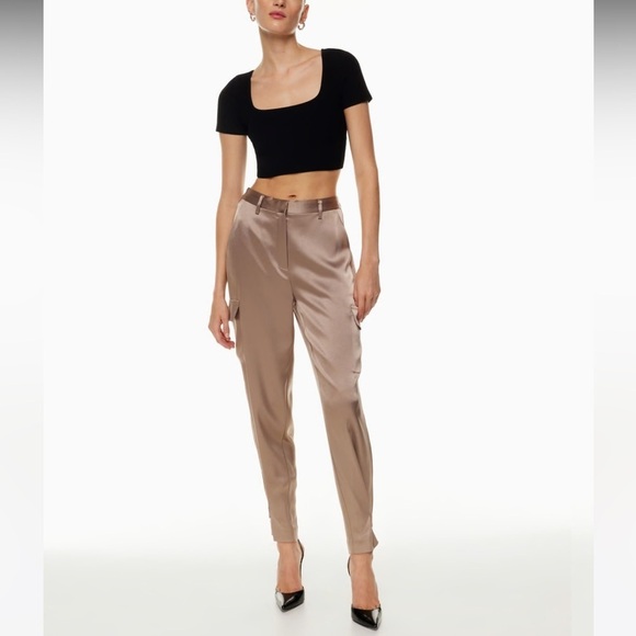 New! Aritzia Babaton Refined Satin Cargo Pant Sz 4 Deep Taupe - Picture 1 of 16